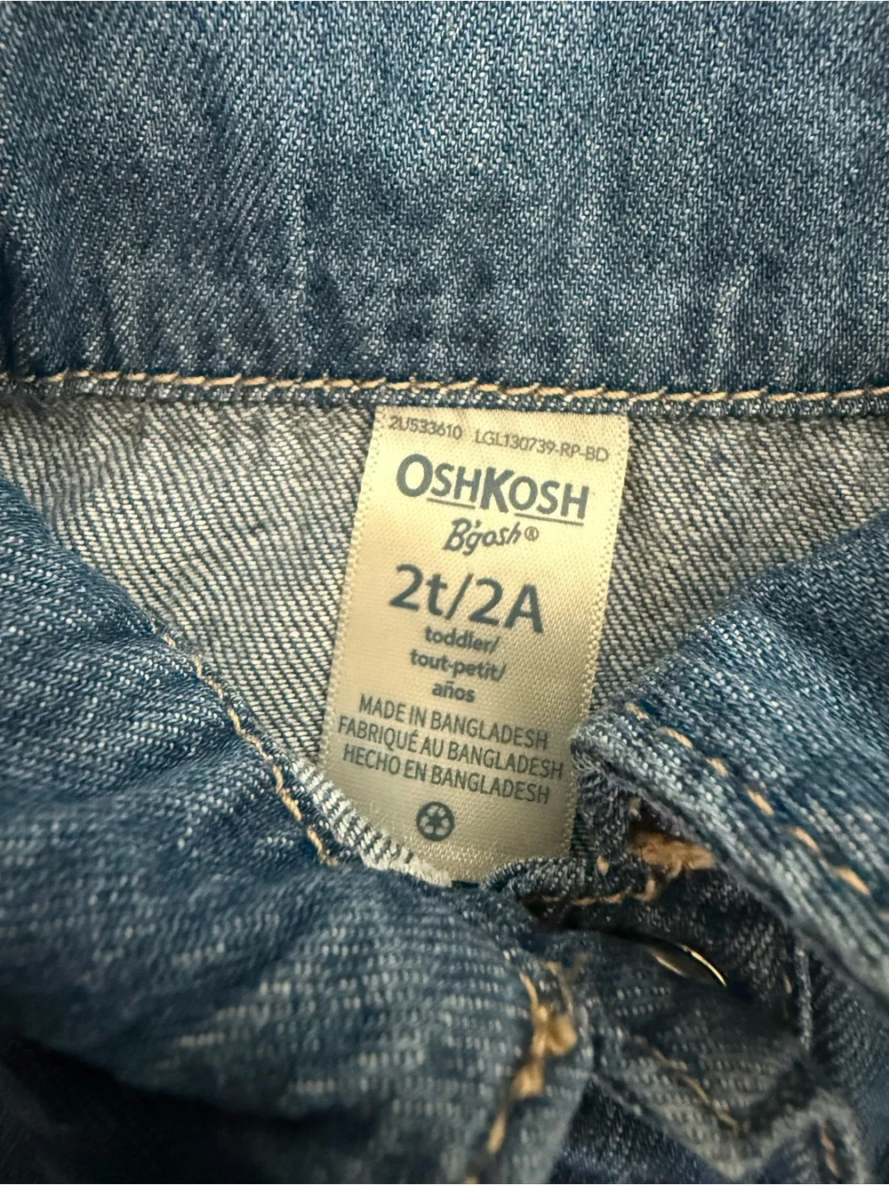 OshKosh B'gosh Girl Denim Button-Up Dress | Dark Wash | 2T | 100% Cotton